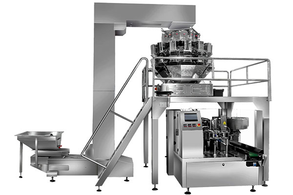 給袋式顆粒自動包裝機可與電子計量稱、斗式提升機等設備配套